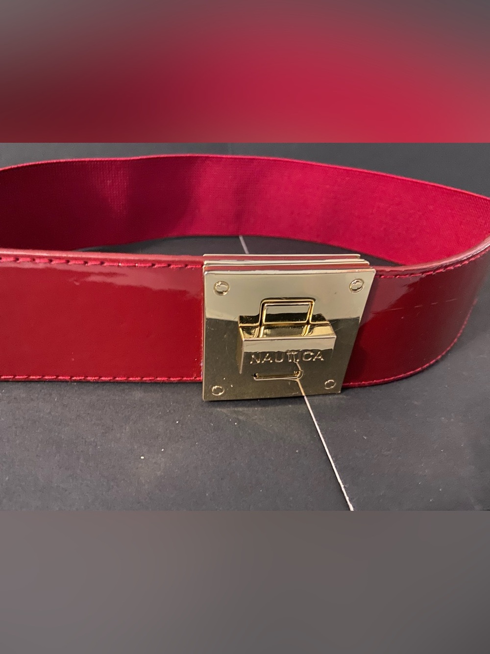 Vintage 90s Nautica Red Patent Leather & Gold Buckle Belt